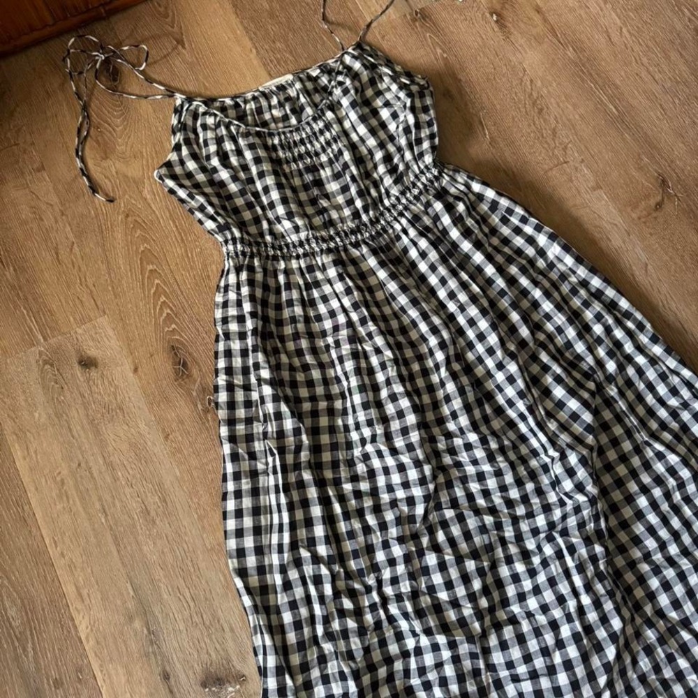 Doen Black & White Leslie Gingham Smoked Midi‎ Dress Size L - Picture 3 of 6